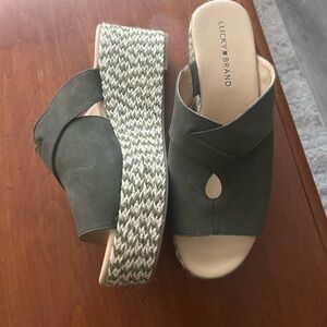 Lucky Brand Green and Tan Platform Sandals